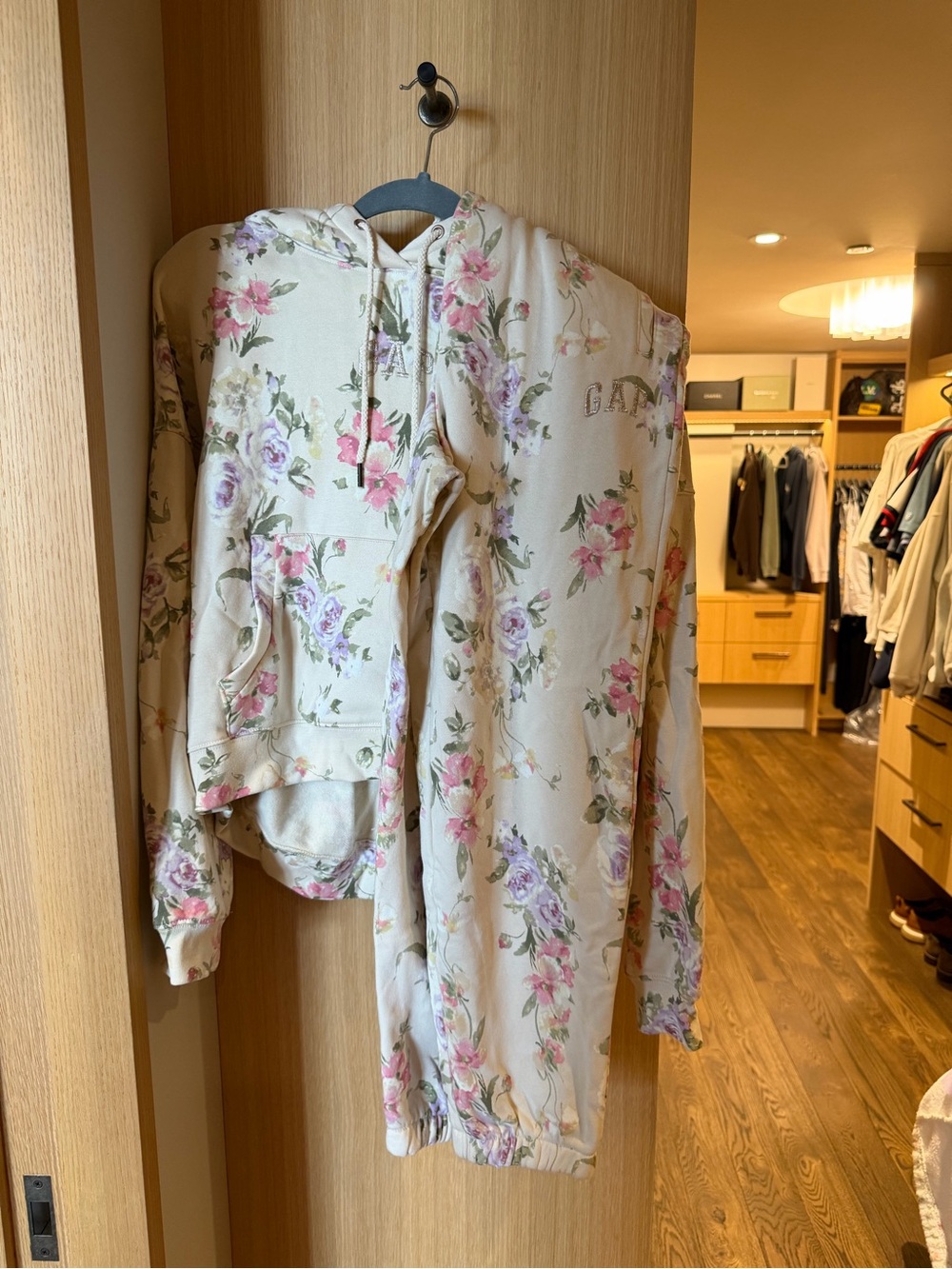 LoveShackFancy x Gap Cream Floral Zip Hoodie & Joggers Set - Pink & Purple